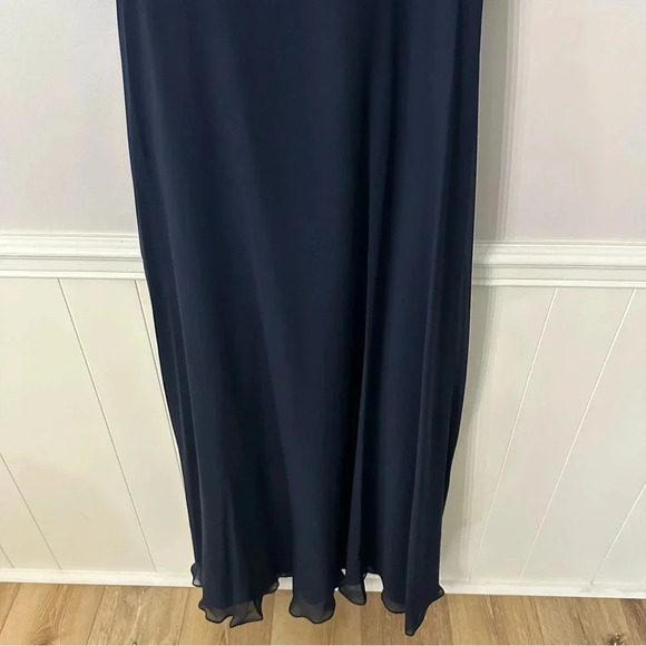 Jenny Packham 3/4 Sleeve Navy Blue Chiffon V-Neck Floor Length Gown Size 8 NWT - Picture 5 of 14